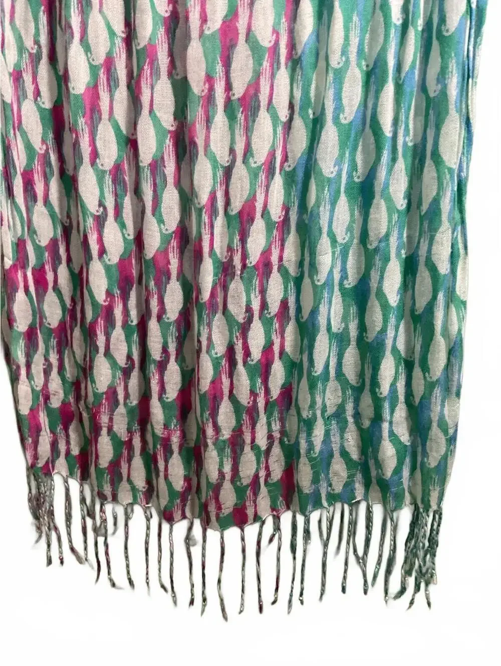 Lightweight Colorful  Bird Scarf with Fringe Detail